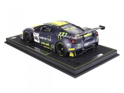 Ferrari 488 GT3 Valentino Rossi Team Kessel BBR Models 1/18 P18208VR Giallo Fluo e Blu Opaco con vetrina 2