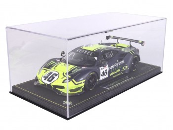 Ferrari 488 GT3 Valentino Rossi Team Kessel BBR Models 1/18 P18208VR Jaune Fluo et Bleu Mat avec vitrine