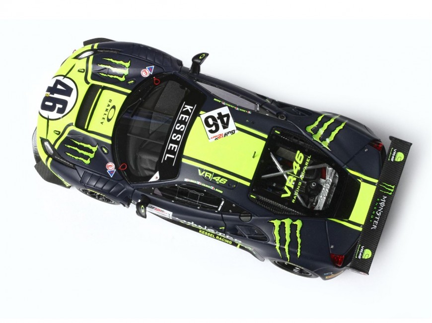 Ferrari 488 GT3 Valentino Rossi Team Kessel BBR Models 1/43 BBRC258 Jaune Fluo et Bleu Mat