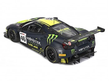 Ferrari 488 GT3 Valentino Rossi Team Kessel BBR Models 1/18 P18208VR Jaune Fluo et Bleu Mat avec vitrine