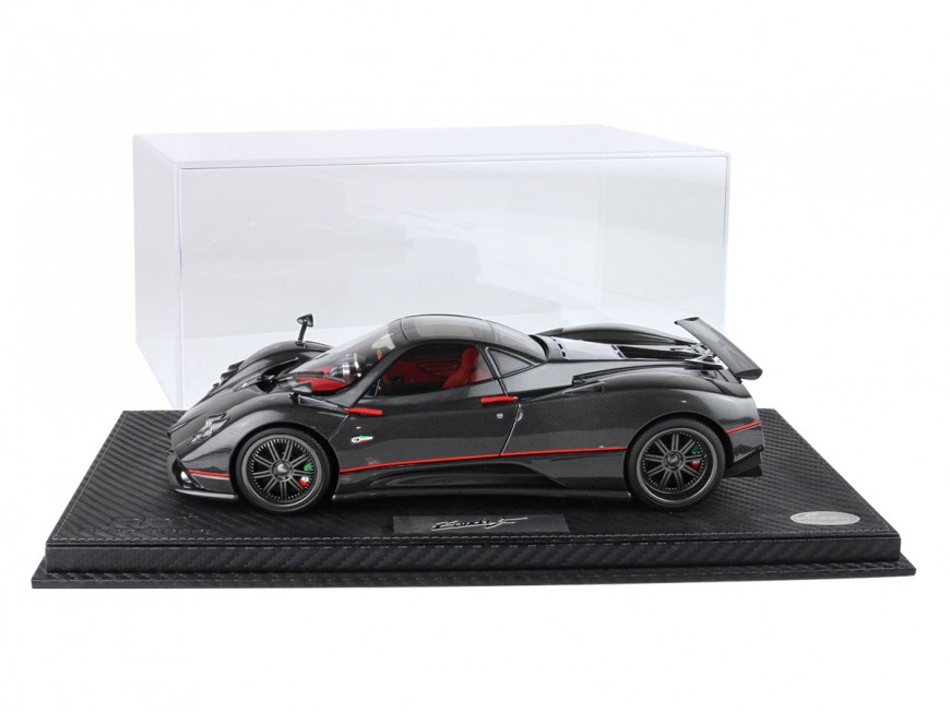 Pagani Zonda F die-cast full open BBR Models 1/18 850410021DIE Glossy Black Carbon Fiber with display case