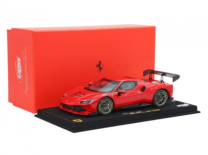 Ferrari 296 Challenge BBR Models 1/18 P18242A Rouge de Course 322 avec vitrine