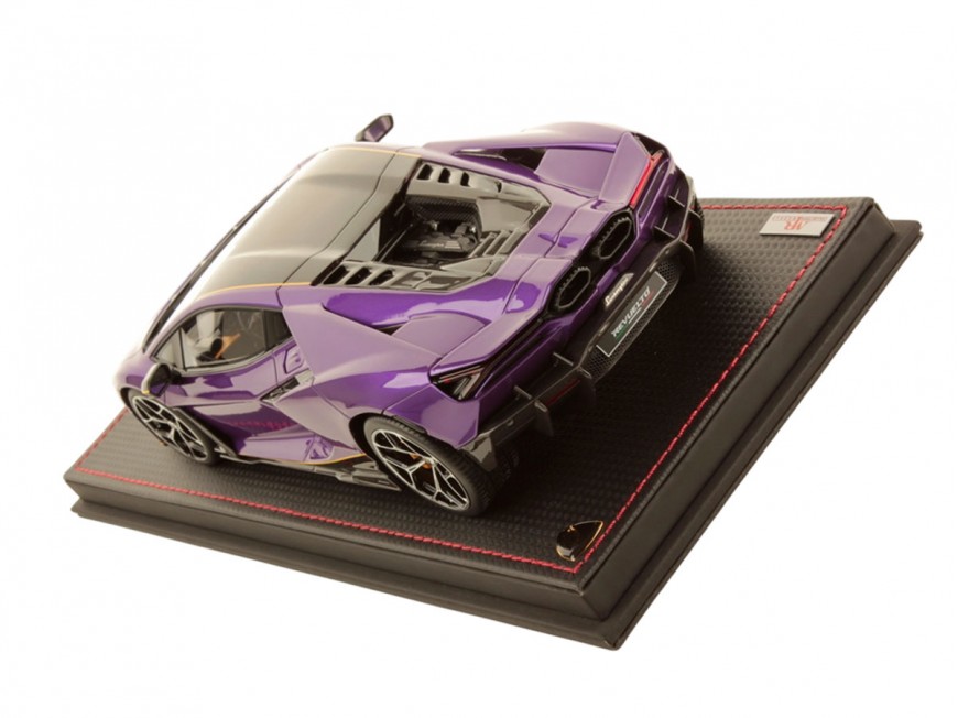 Lamborghini Revuelto MR Collection 1/18 LAMBO058SE9 Pourpre Pasifae avec Livrée Jaune avec vitrine