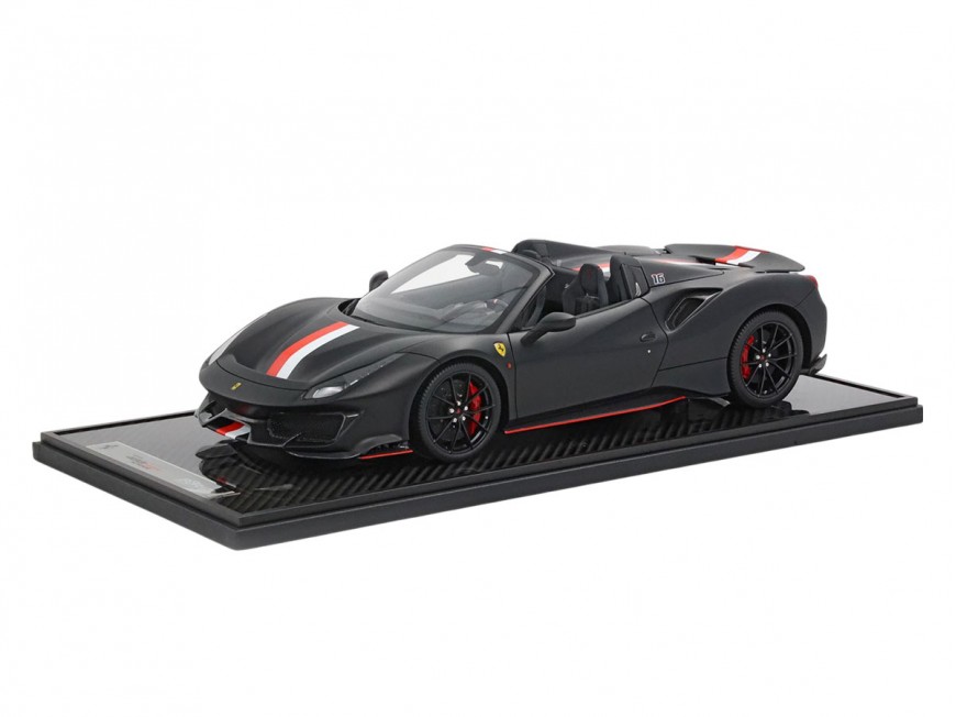 Ferrari 488 Pista Spider Charles Leclerc BBR Models 1/12 BBR1225CL Noir Mat avec vitrine