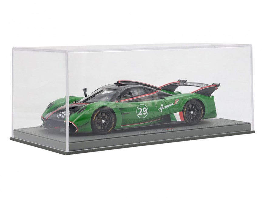 Pagani Huayra R BBR Models 1/18 P18218C Fibre de Carbone Noir Brillant et Vert Pelouse avec vitrine