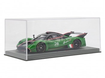 Pagani Huayra R BBR Models 1/18 P18218C Fibre de Carbone Noir Brillant et Vert Pelouse avec vitrine