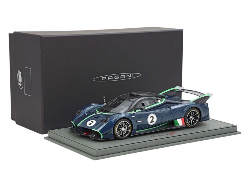 Pagani Huayra R BBR Models 1/18 P18218I Fibre de Carbone Bleu Danube avec vitrine