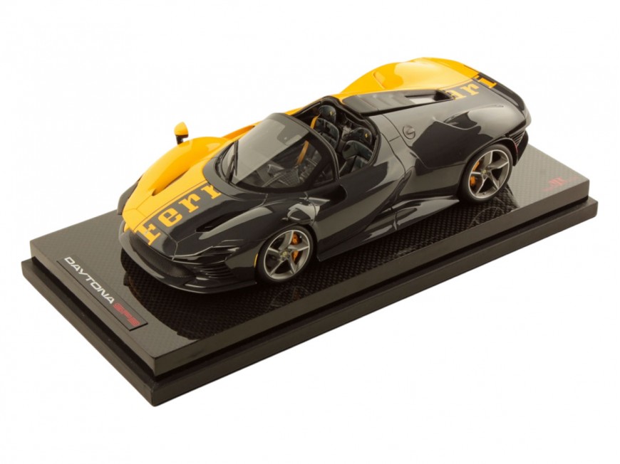 Ferrari Daytona SP3 Spider Tailor Made 599+1 MR Collection 1/18 FE036SE6 Modena Yellow and Carbon Fiber with display case