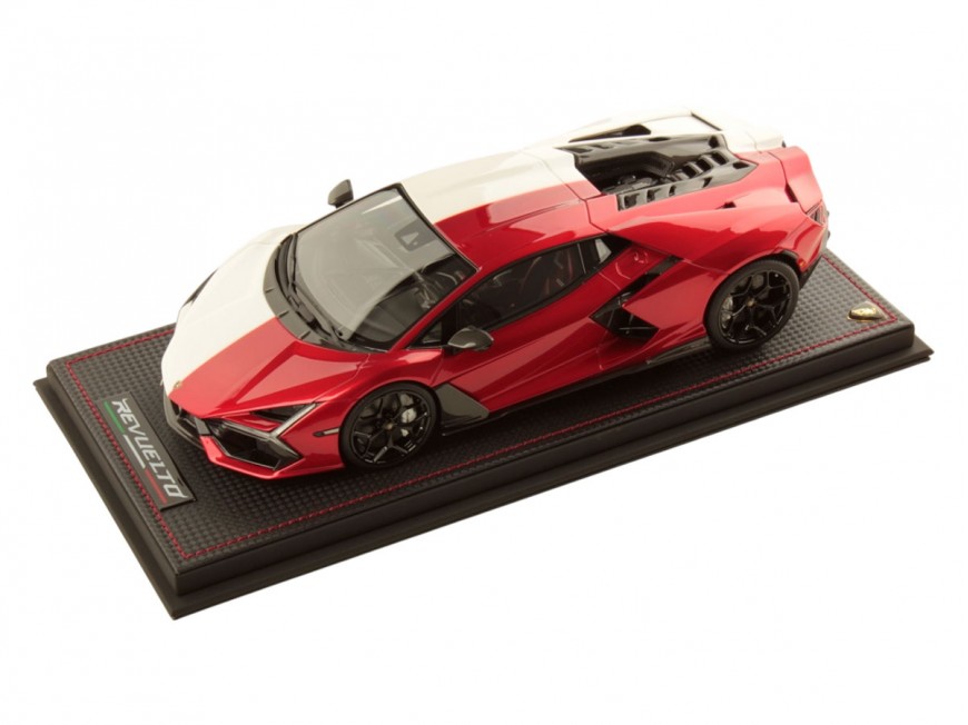 Lamborghini Revuelto Journée Lamborghini Japon MR Collection 1/18 LAMBO058SE12 Blanc Asopo vire au Rouge Khonsu avec vitrine