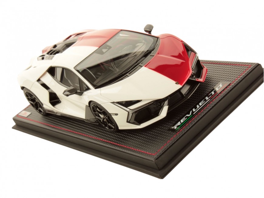 Lamborghini Revuelto Journée Lamborghini Japon MR Collection 1/18 LAMBO058SE12 Blanc Asopo vire au Rouge Khonsu avec vitrine
