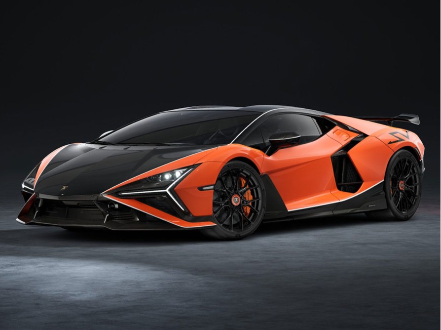 Lamborghini Revuelto SV MR Collection 1/18 LAMBO066E Arancio Apodis con livrea Nero/Bianco con vetrina